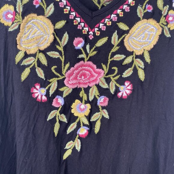 Caite Dress Women's Black Sz M Embroidered Floral Short Sleeves Boho Bloomcore - Picture 6 of 10